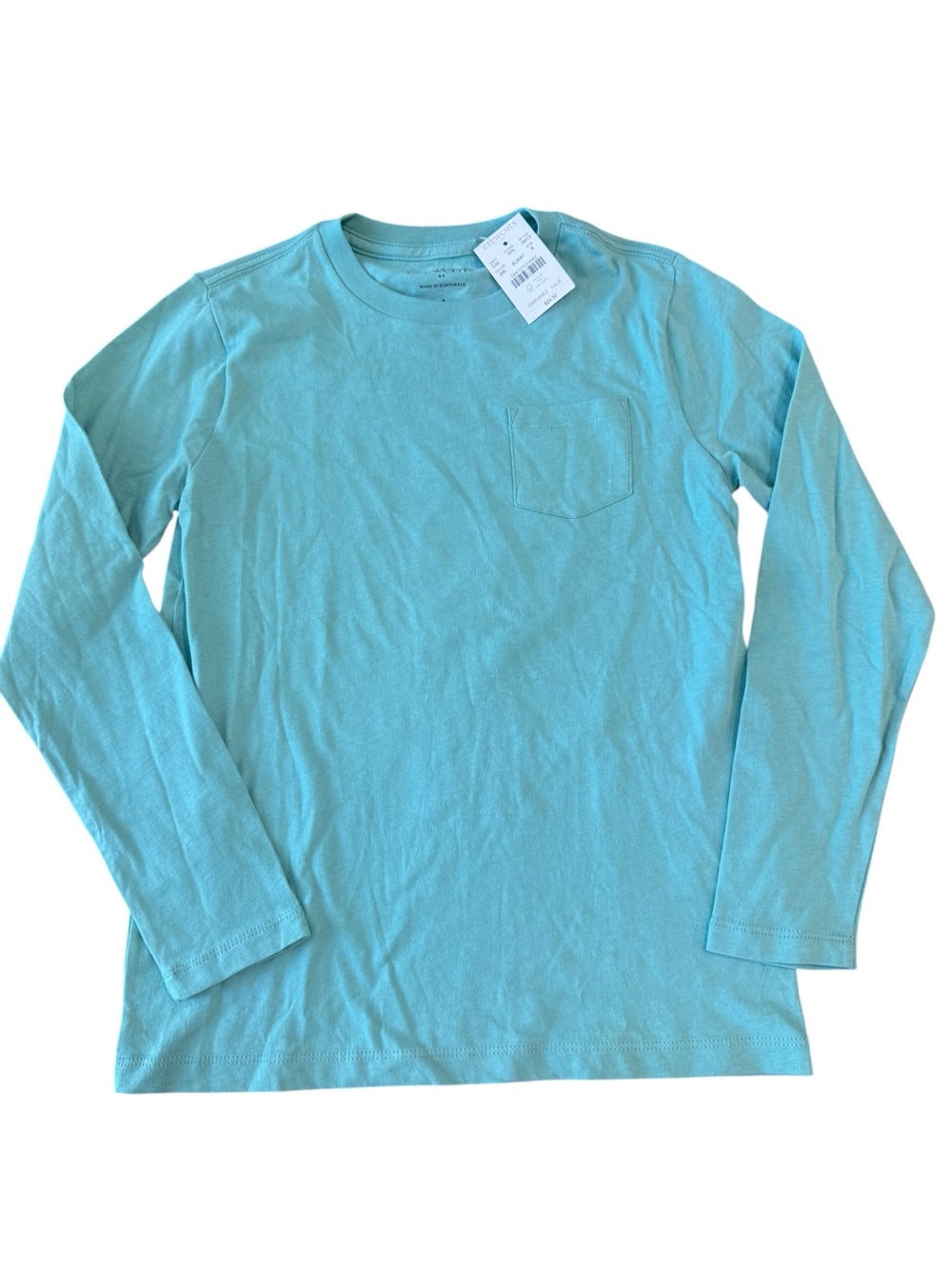 Crewcuts NWT Seafoam Green/Blue Longsleeve Pocket Tee Boys Size 8 100% Cotton